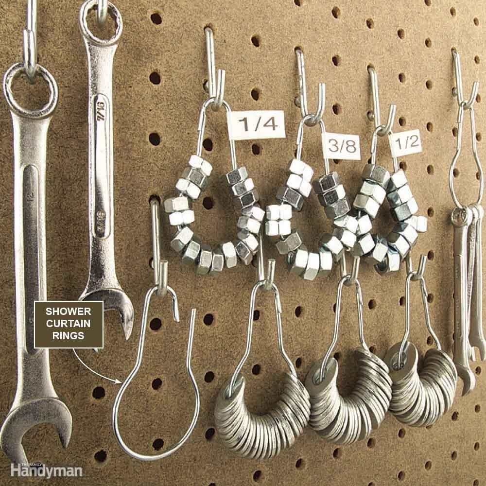 Nuts and Washers Stored on Pegboard