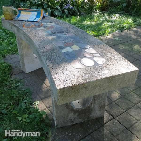 Stone Inlay Concrete Bench