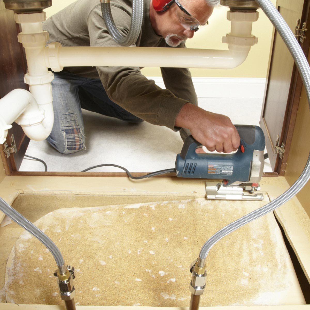 How To Replace A Sink Base Cabinet Floor Diy Family Handyman