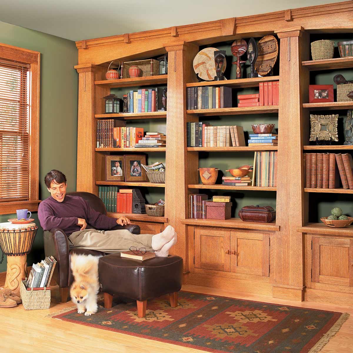 Built-in Mission Oak bookcase