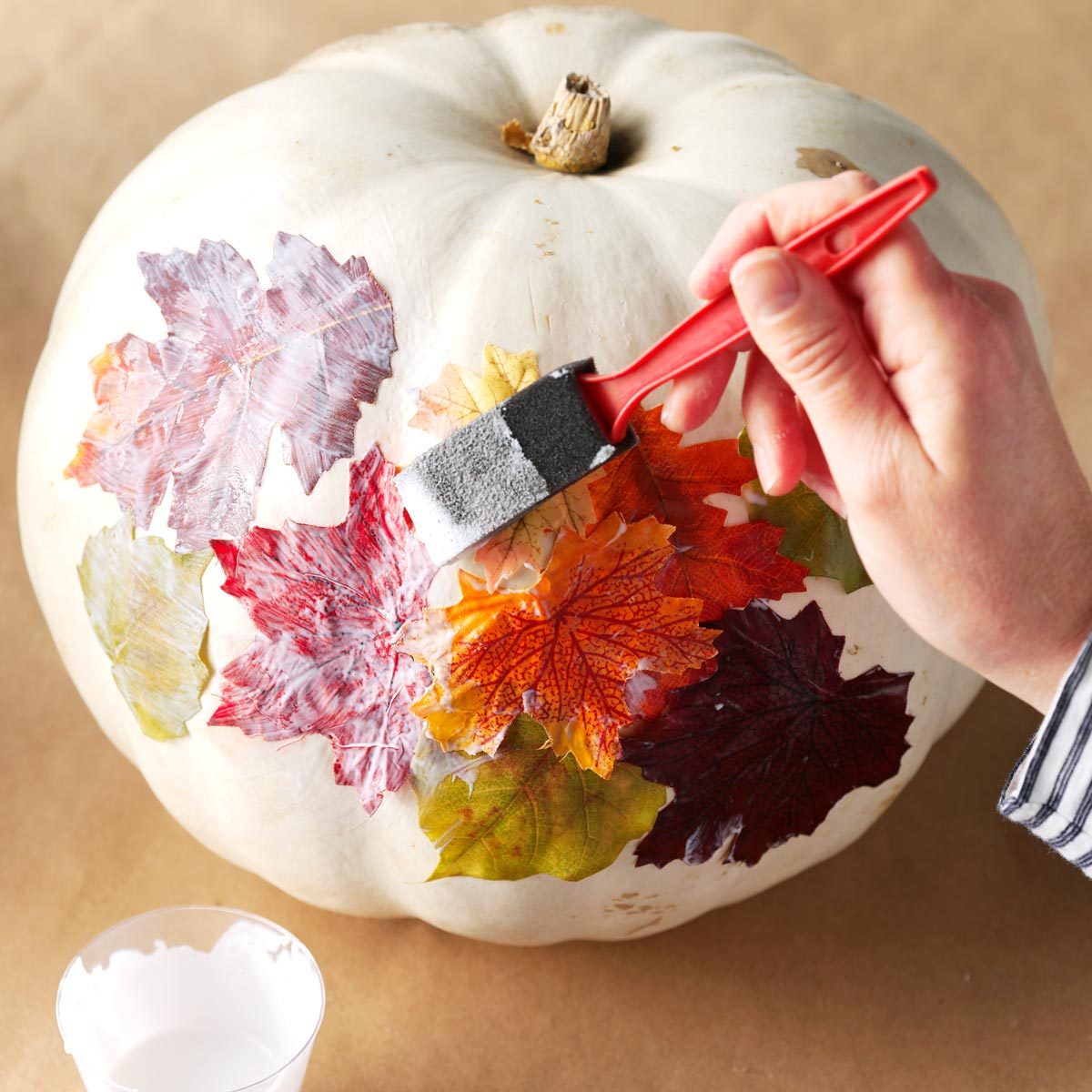 How To Decorate a Pumpkin with Fall Leaves