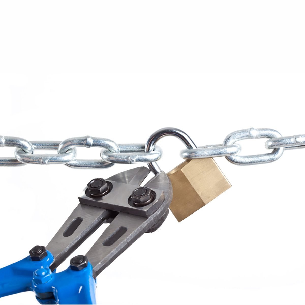 A bolt cutter snipping a padlock | Construction Pro Tips