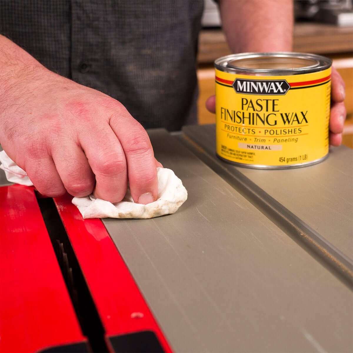 can you use minwax paste finishing wax on table saw?