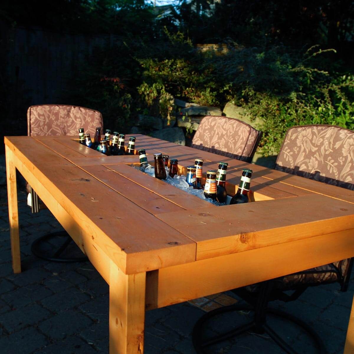 beer chill patio table made from rain gutters