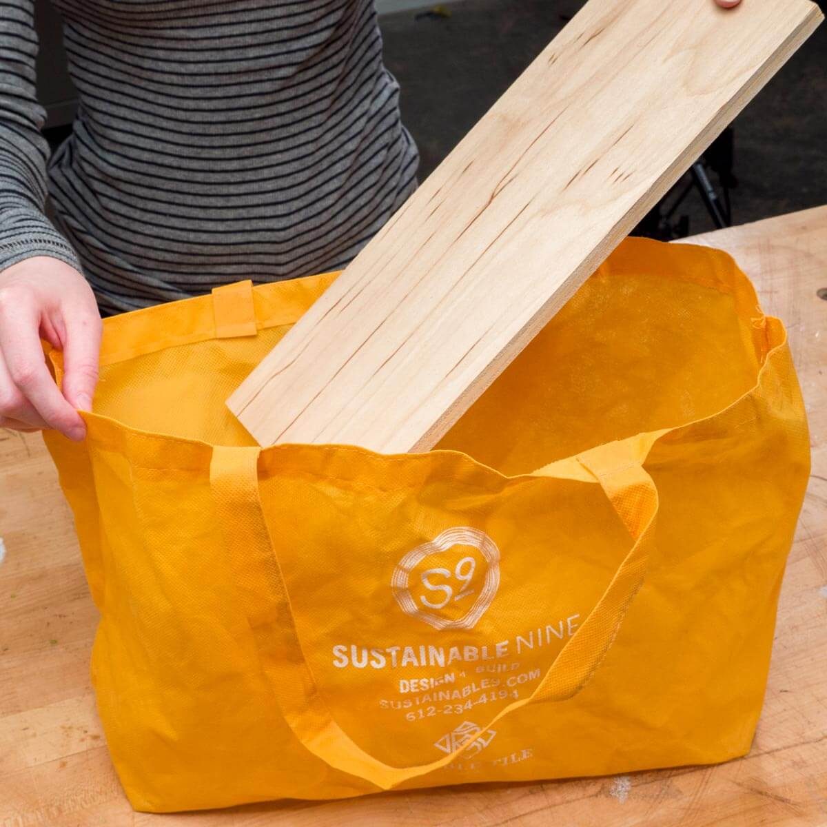 HH reusable grocery bag plywood base