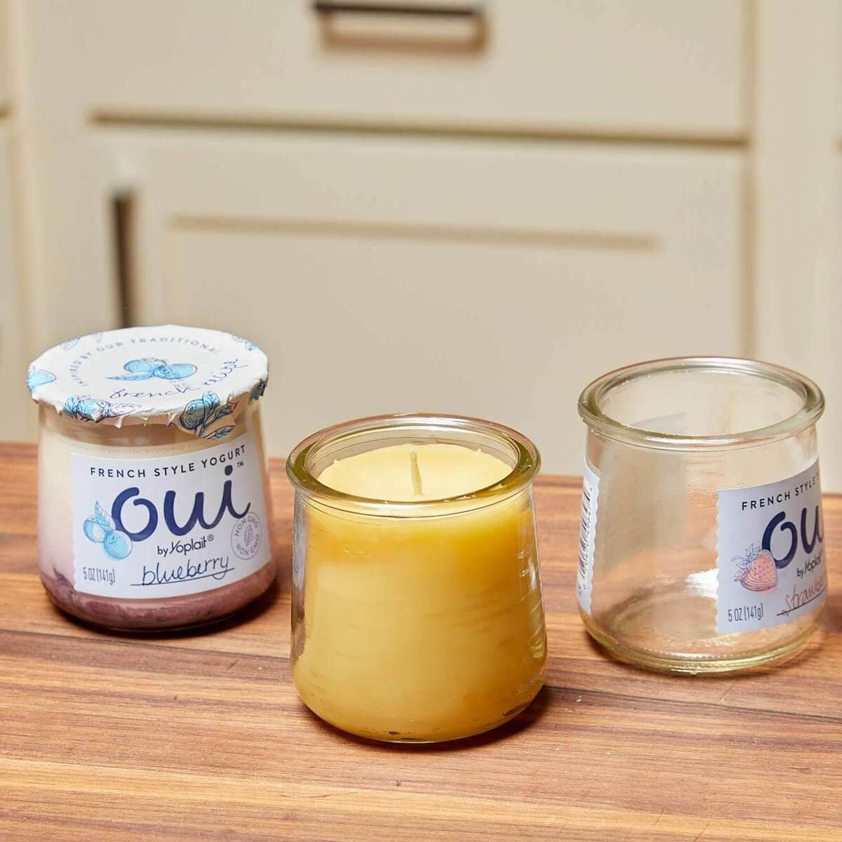 bees wax candles oui yogurt jar