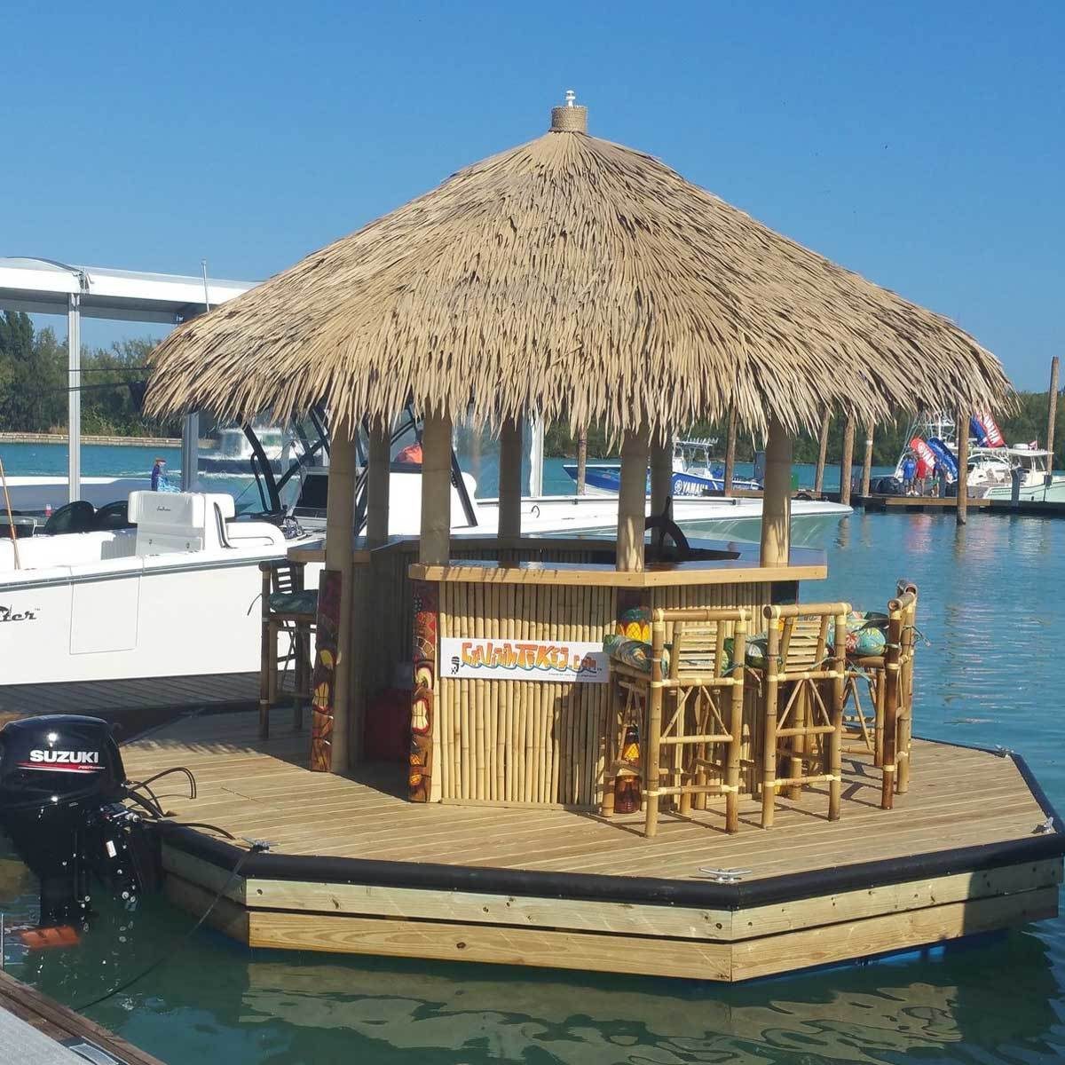 floating tiki bar on water