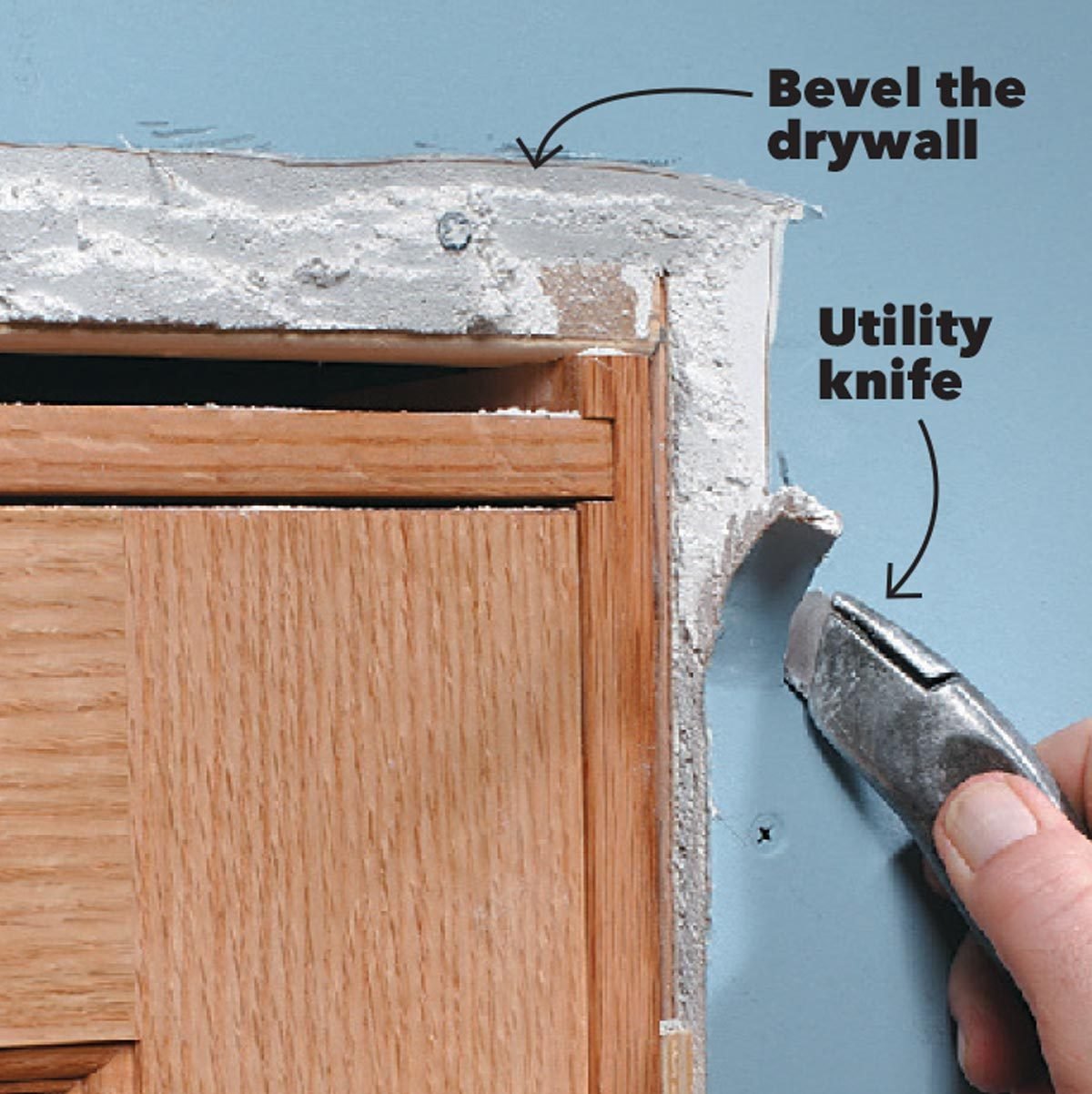 slice the drywall trim a door