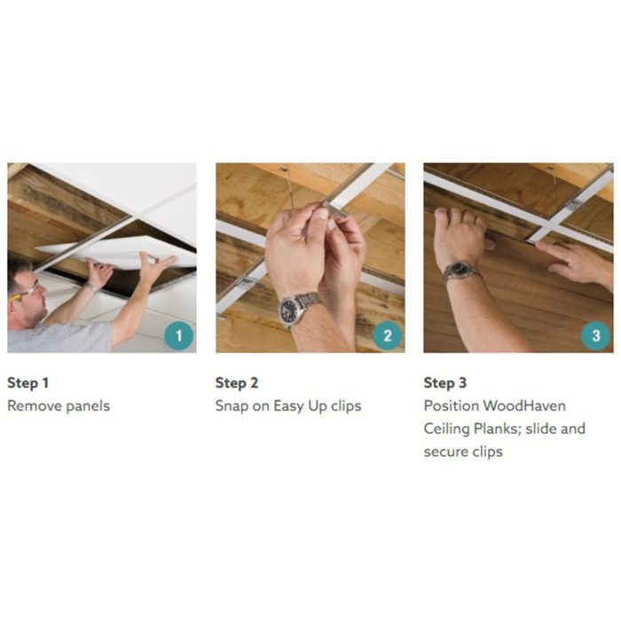 Unappealing Ceiling? Cover it up with wood-look planks