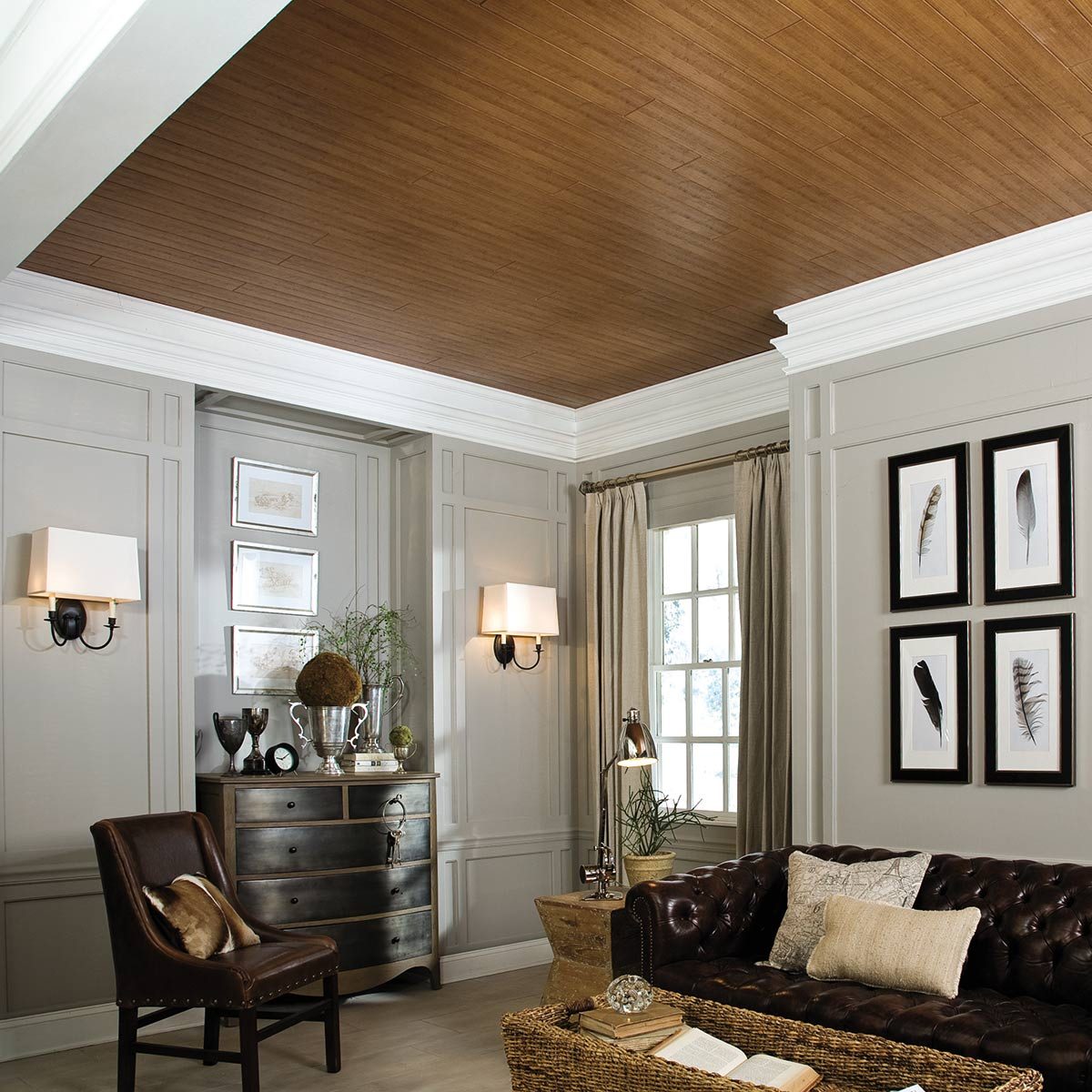 Using Wood Look Planks to Cover an Unappealing Ceiling