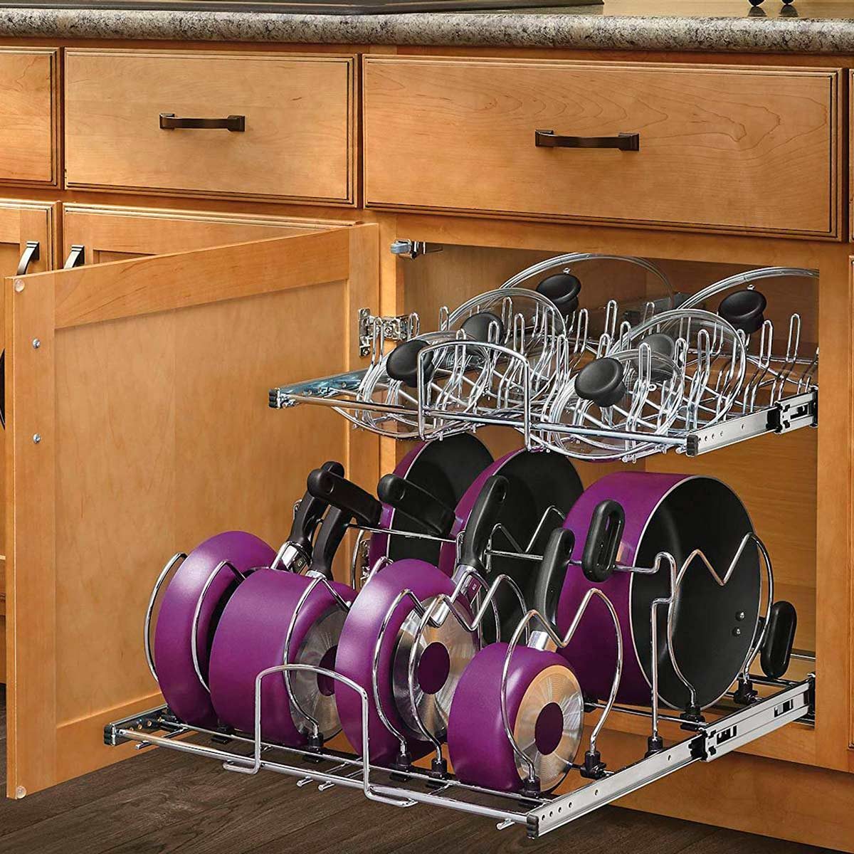 KODENG Kitchen Cabinet Storage Shelves Plates Dishes Chopping Board Storage  Rack Bowl Cup Holder Multifunction Kitchen Closet Organizer (L)