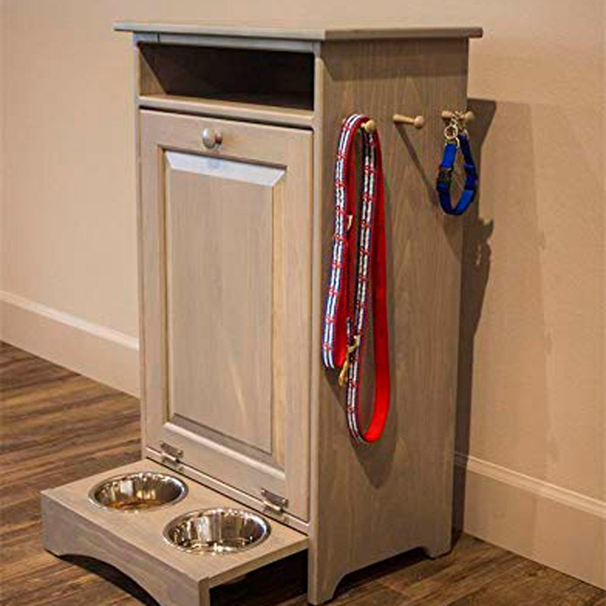 Pet Food Feeder Station Storage Cabinet with Double Pull Out Dog Bowl,  Wooden Dog Food Storage and Feeding Station, Dog and Cat Toy Bin Storage