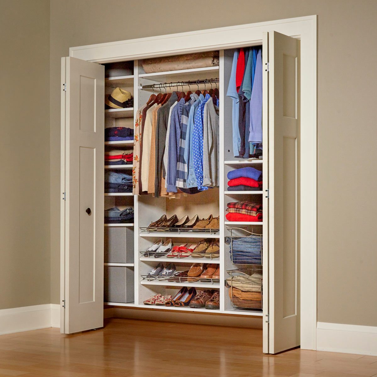 wood closet organizer systems with drawers