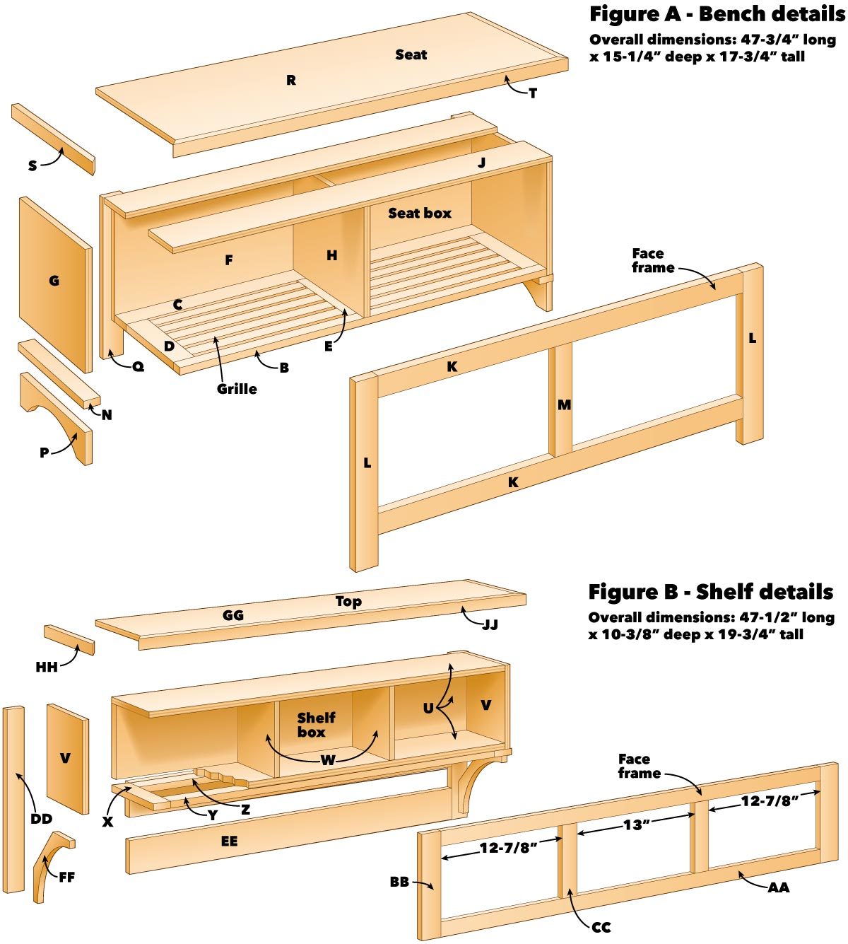 Woodworking plans for coat rack bench