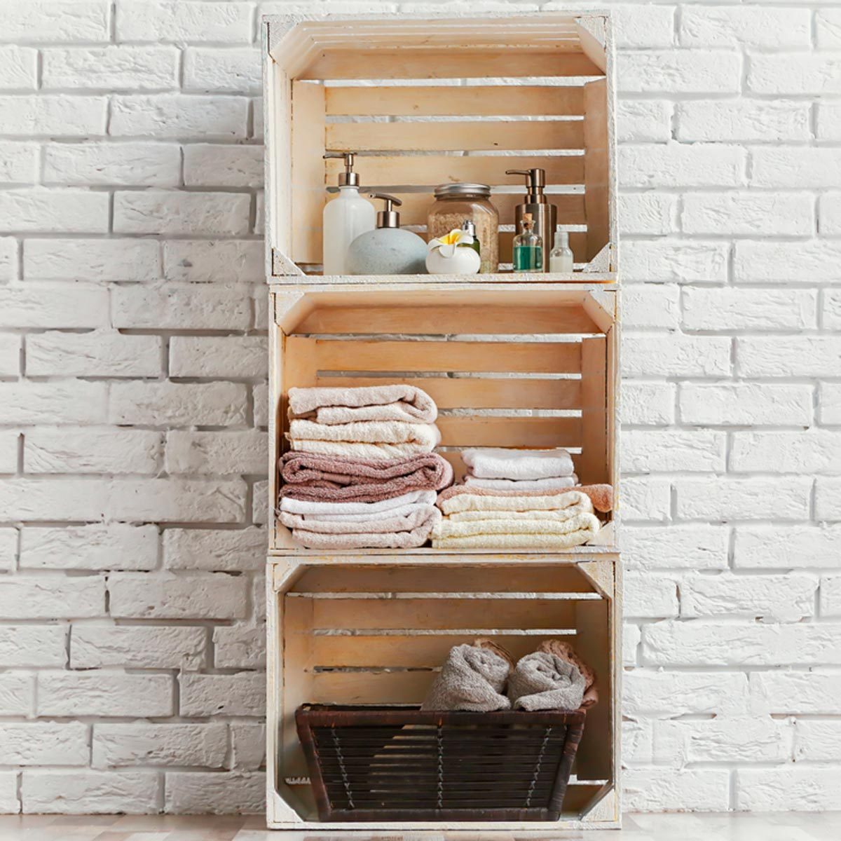 Spa Style Crate Shelf Towel Rack Crate Bathroom Organizer 