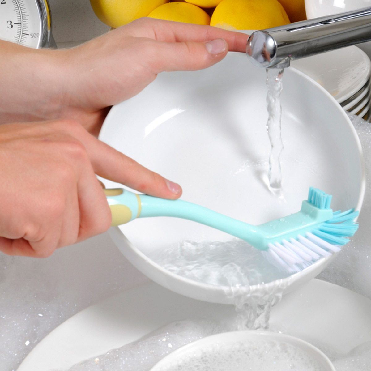 Easily clean your washing-up brush or sponge by chucking it in the