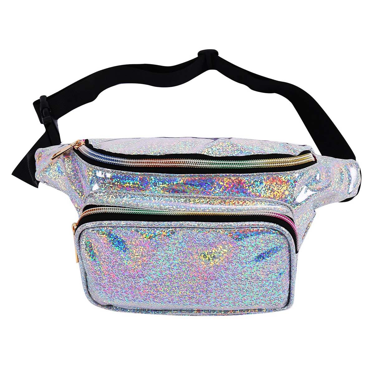 Frienda 5 Pieces 80s 90s Holographic Fanny Packs for Women Kids Girls,  Fanny Waist Packs Metallic Color Clear African Camping Sport Waistbag for  Women