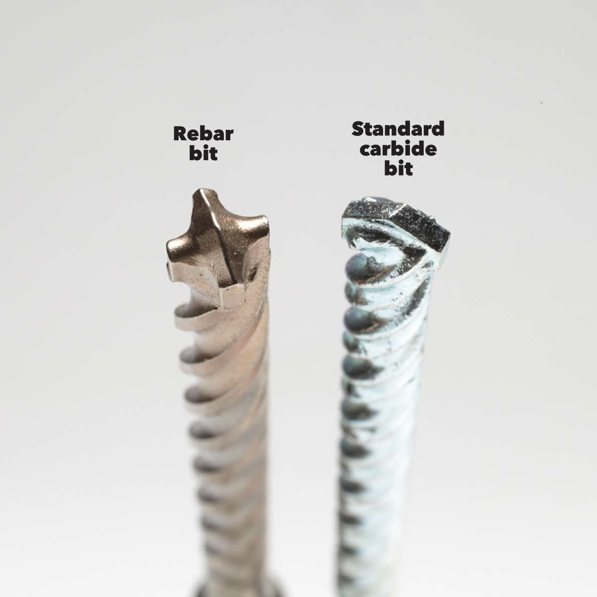 rotary vs hammer drill rebar and standard carbide drill bits