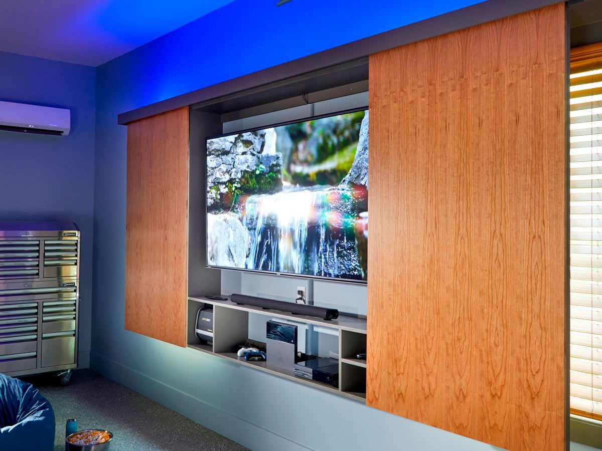 tv cabinet in garage