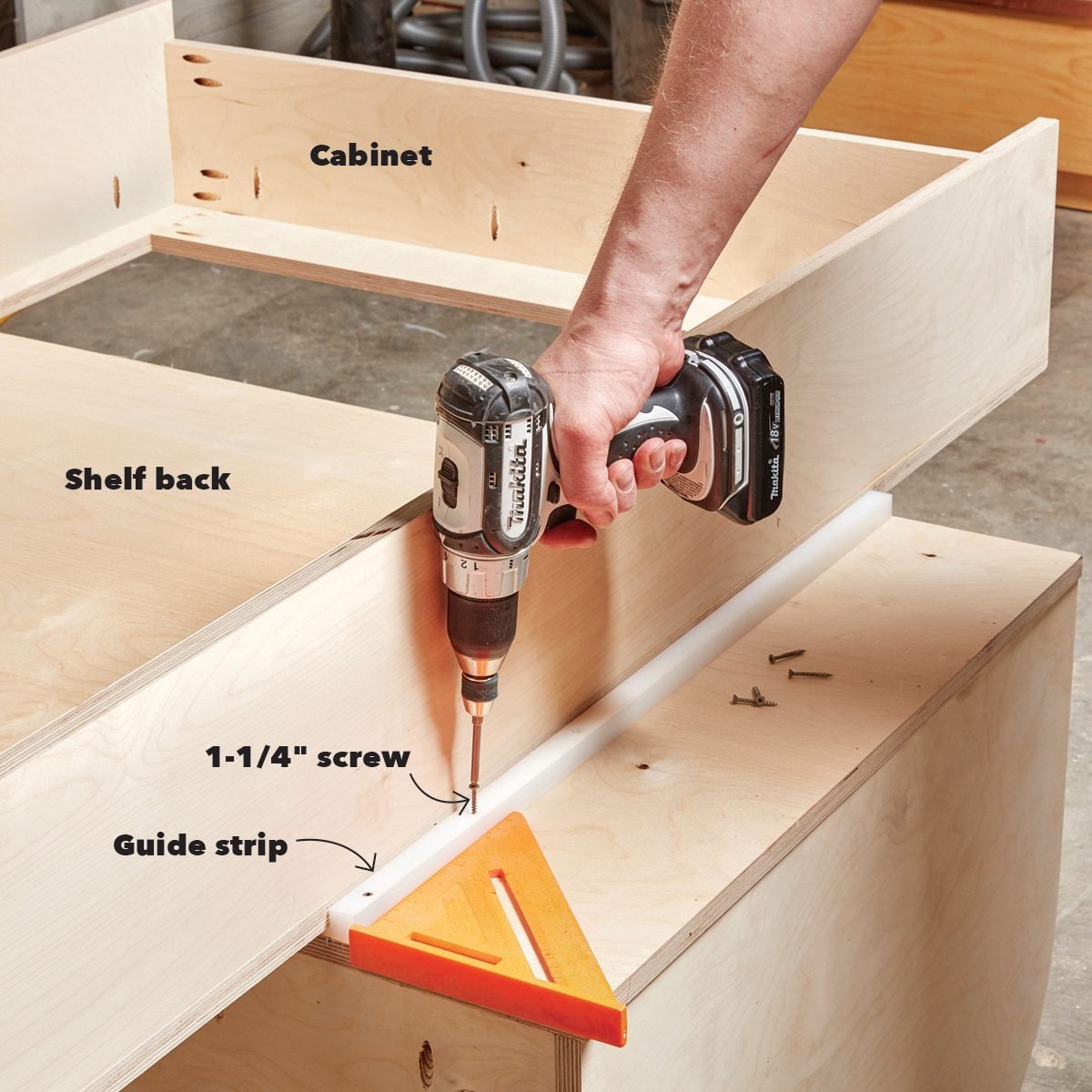 Attaching the guide strips to shelf system