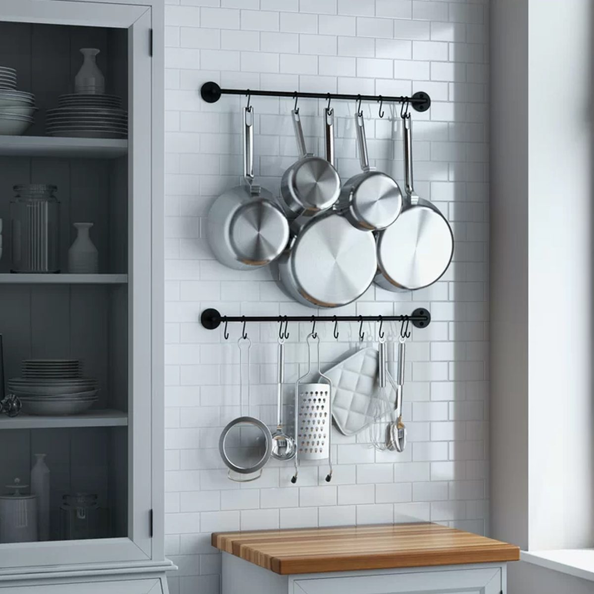 hooks inside cabinets  Hanging pans, Kitchen cabinets upgrade, Home diy