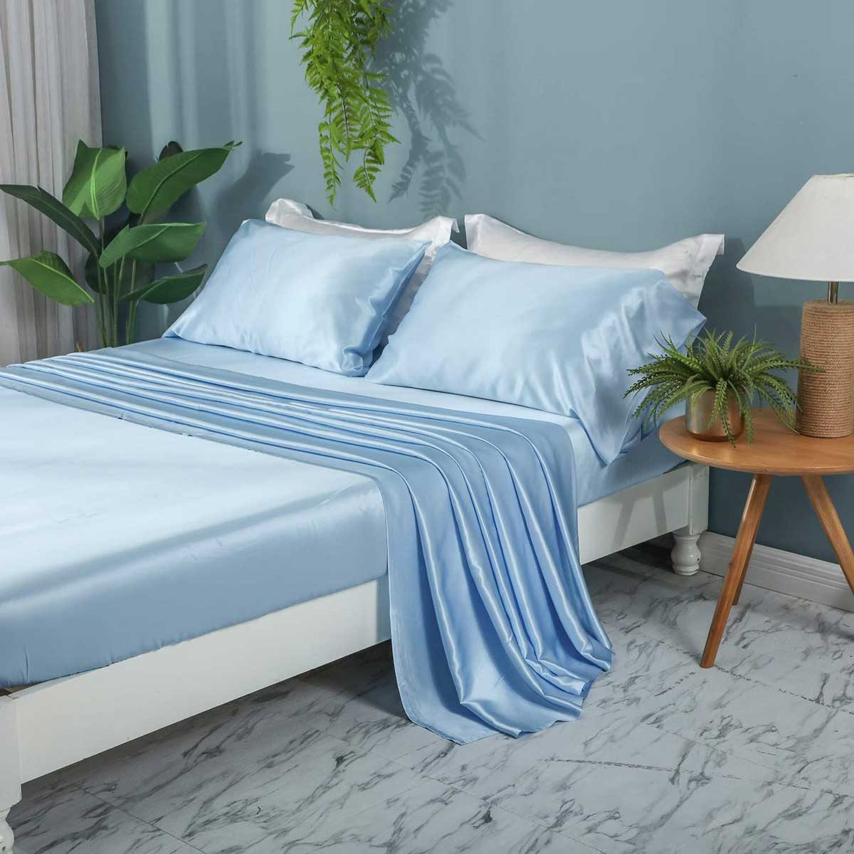 Baby Blue Silk Bed Linen