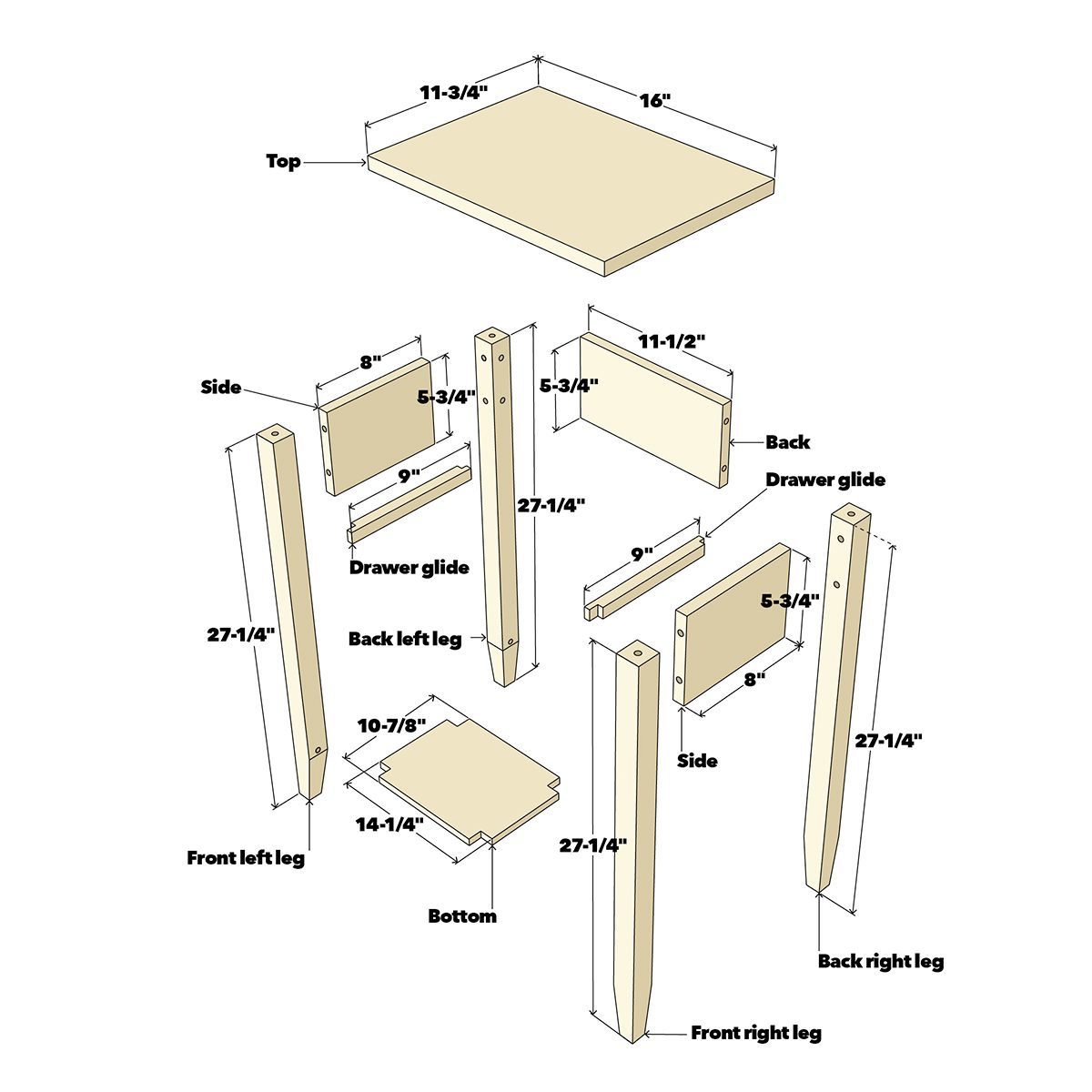 Night Stand Exploded No Drawer