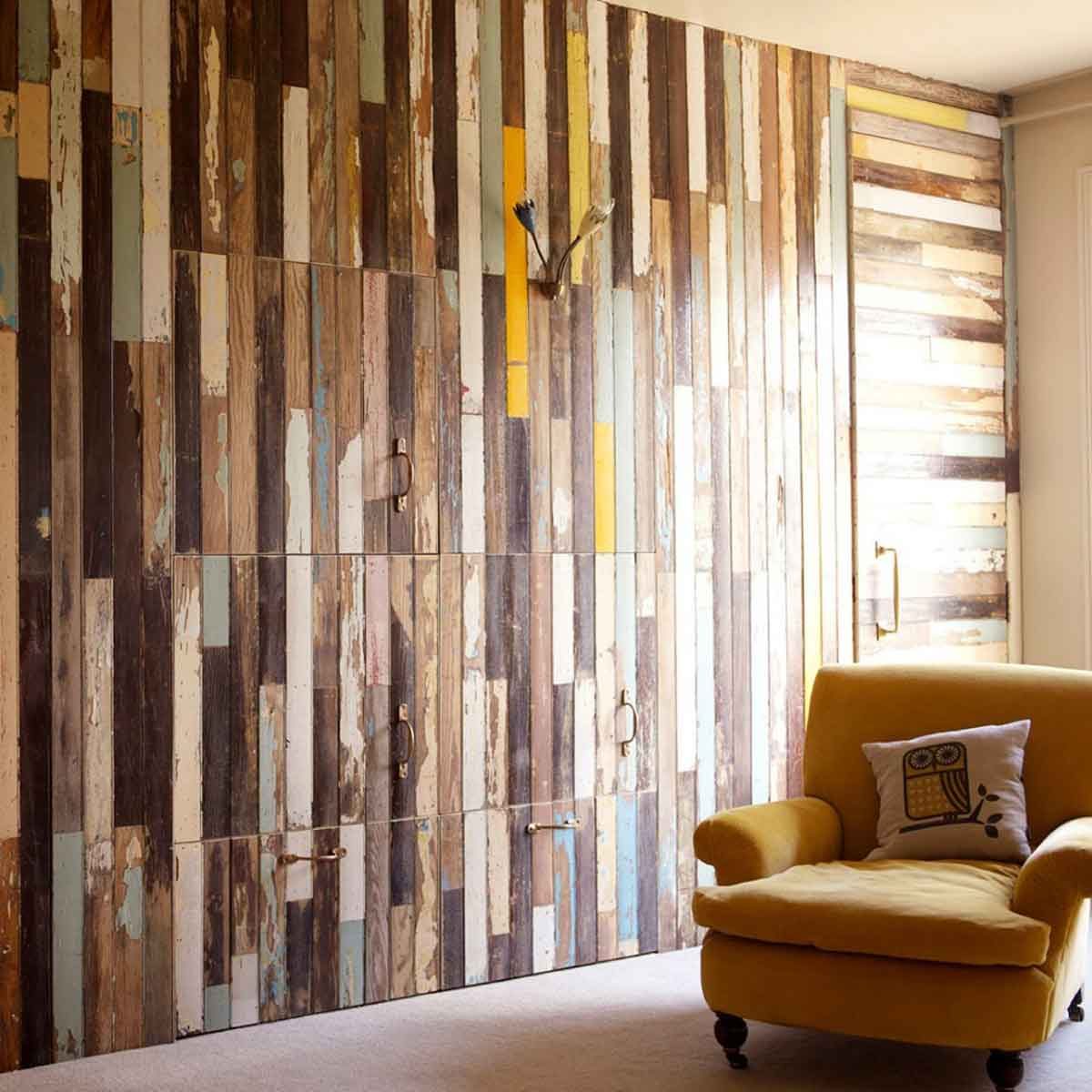 reclaimed wood panel wall