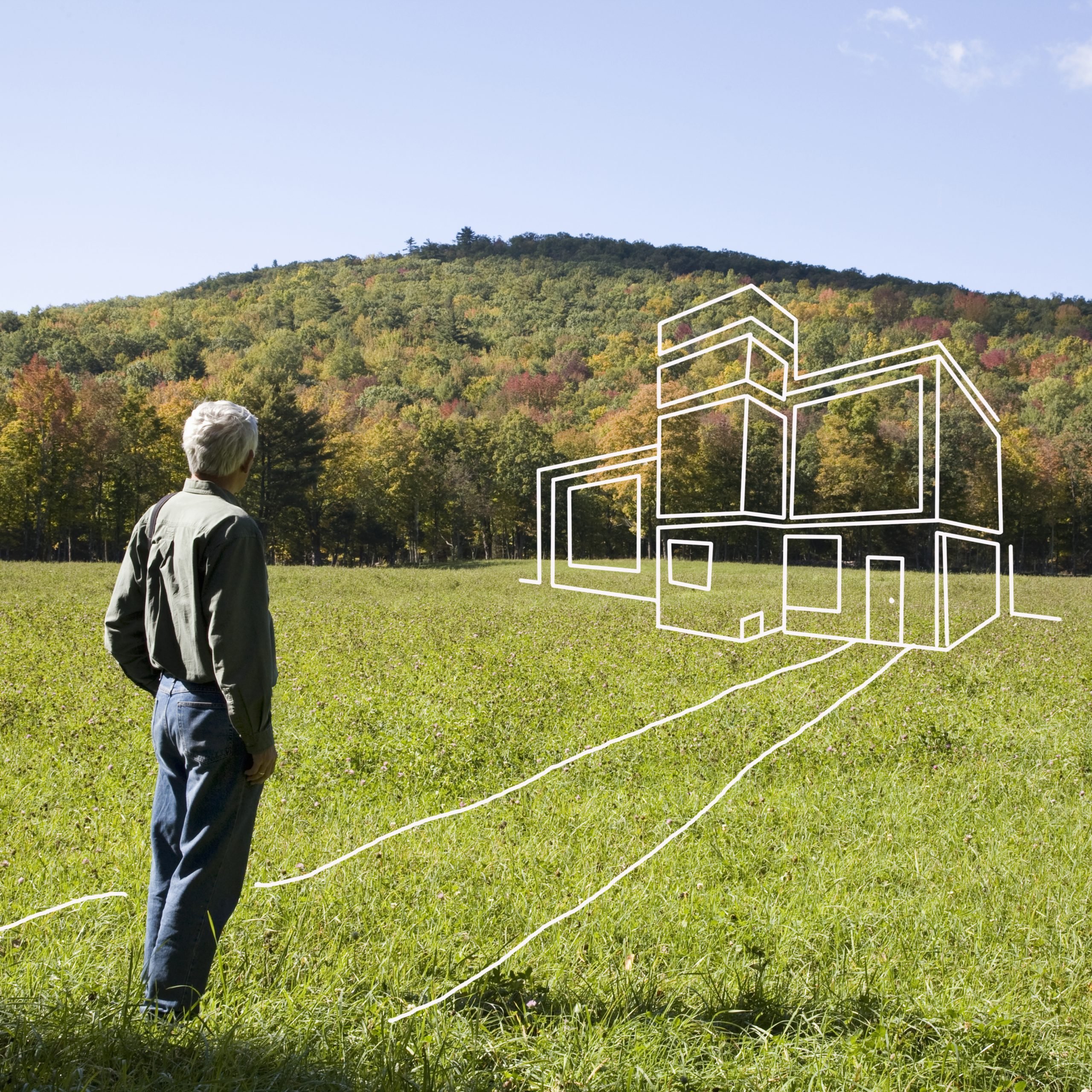 Man Standing In Field Admiring Imaginary House 1200x1200
