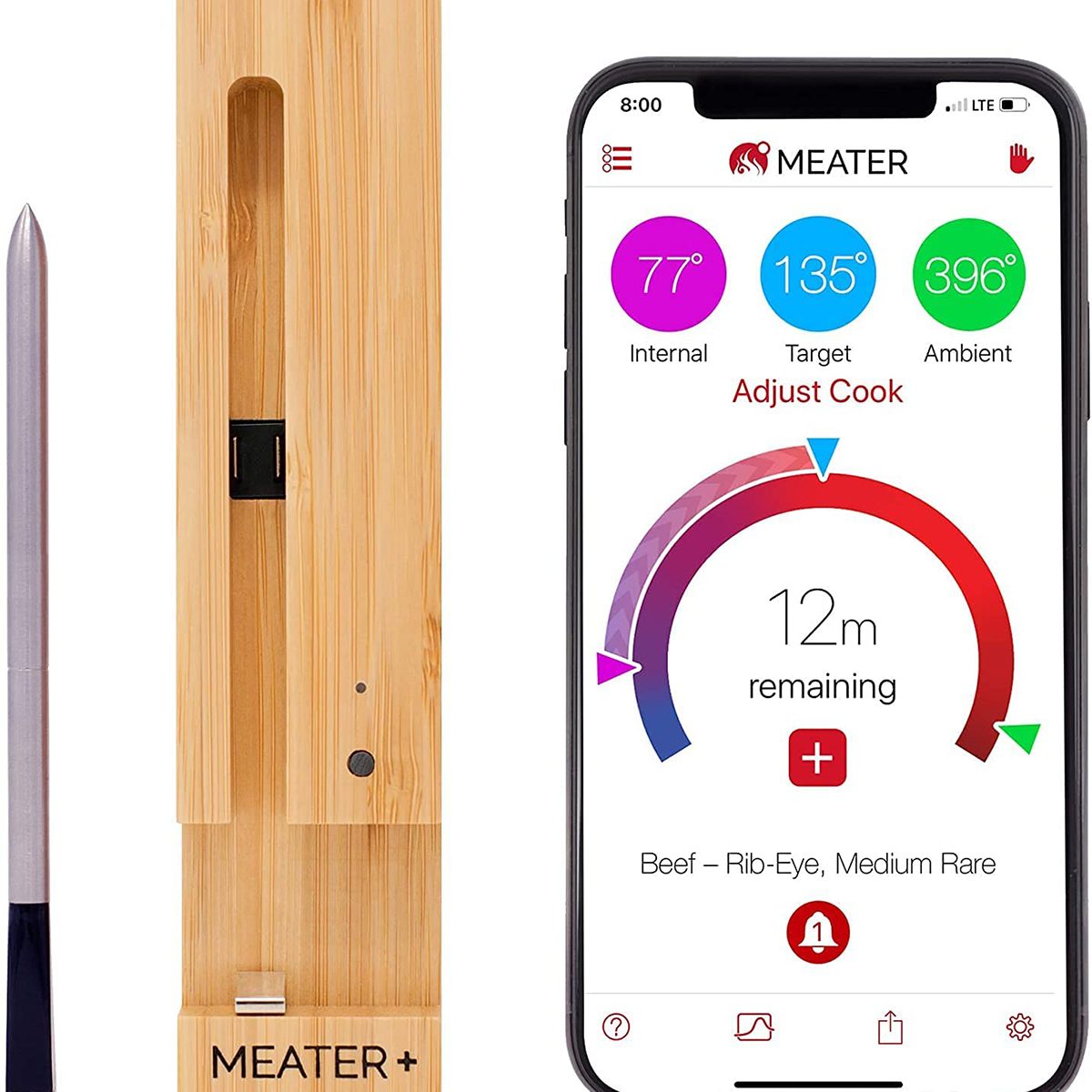 Chef IQ Smart Thermometer Extra Probe No. 2, Bluetooth/Wifi Enabled, allows Monitoring of Two Foods at Once, for Grill, Oven, SM