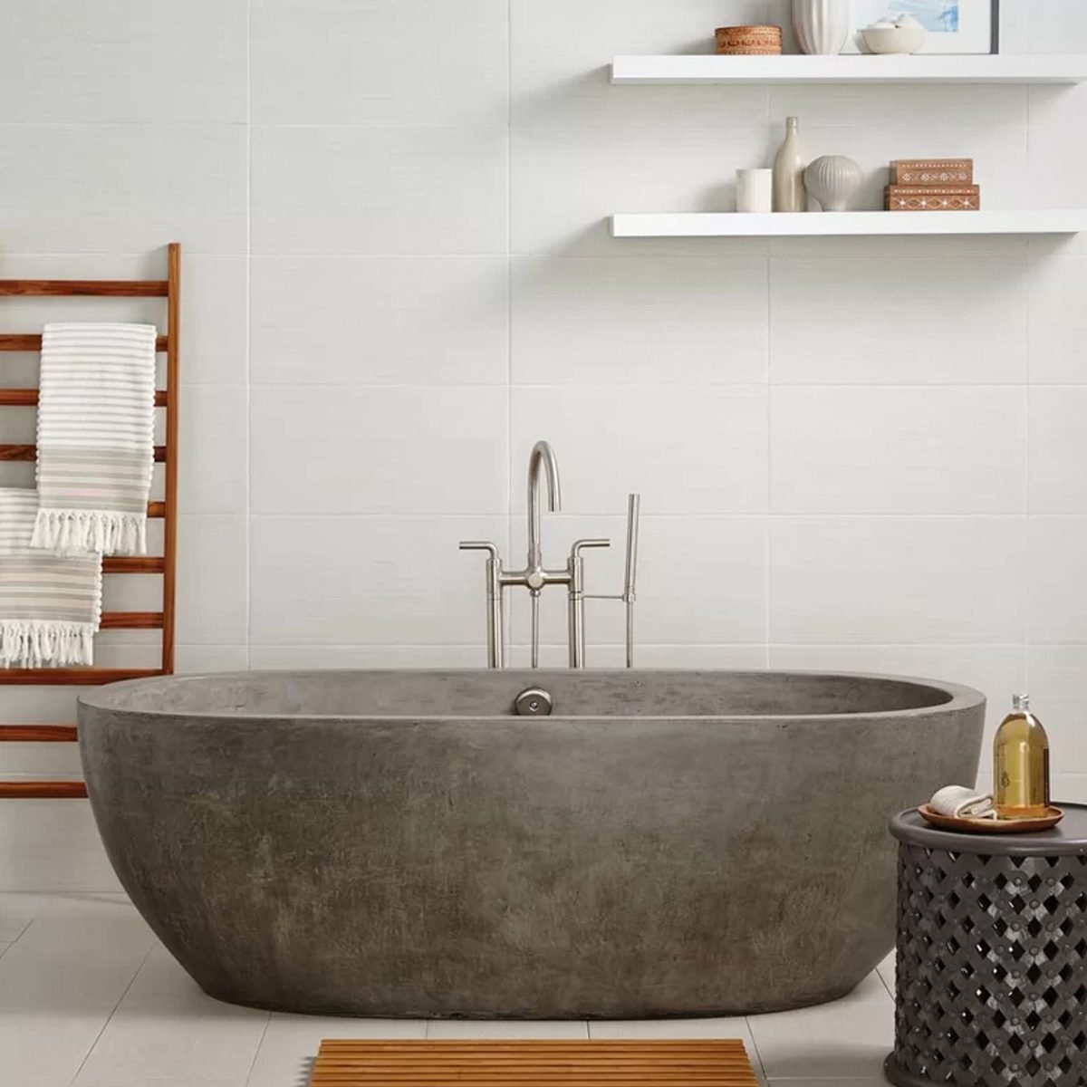 Ft Avalon X 36'' Freestanding Soaking Cement Bathtub Ecomm Wayfair.com