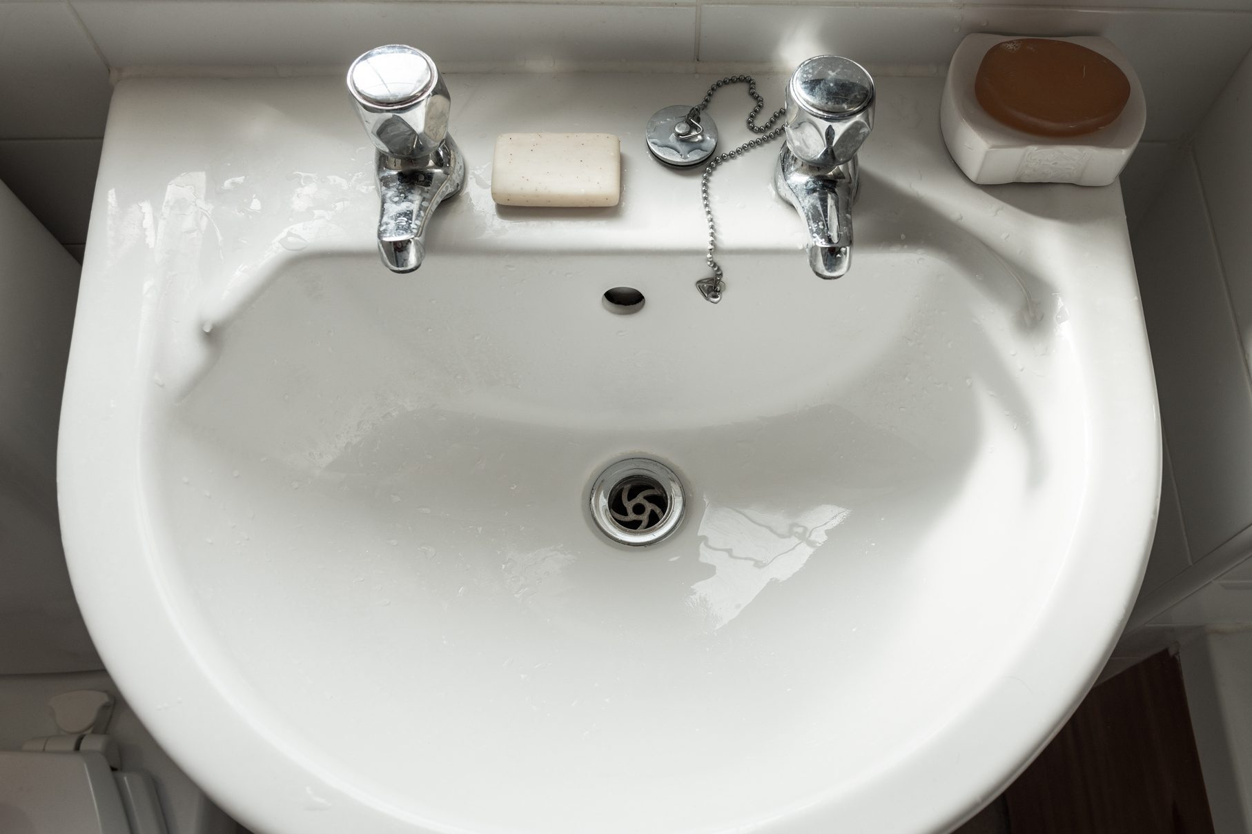 overhead view of bathroom sink