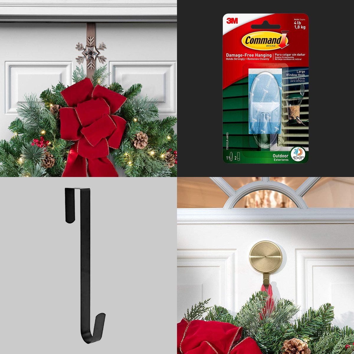 12 In Wreath Hanger - Metal Wreath Holder - Door Hook for Xmas