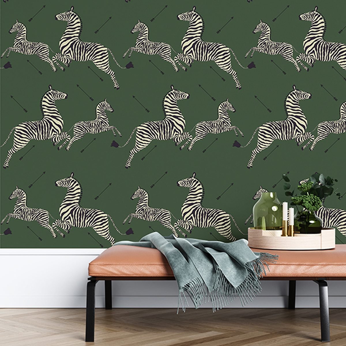 Serengeti Green Zebra Safari Scalamandr Self Adhesive Wallpaper