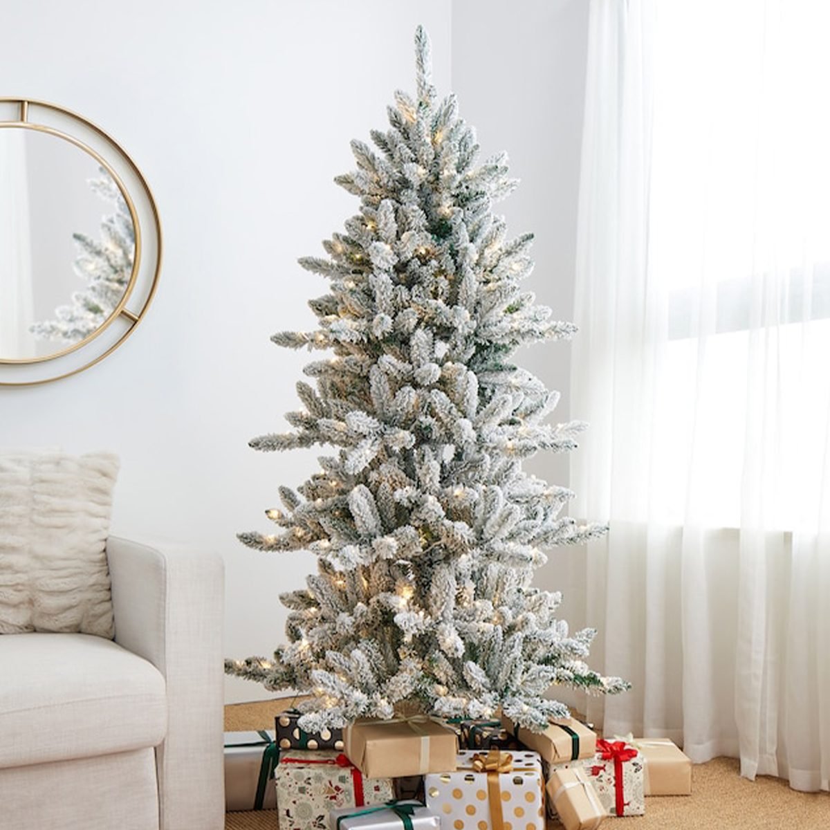 7 Best Artificial Christmas Trees On Sale 2023 Fake Christmas Trees   Glitzhome Pre Lit Flocked Artificial Christmas Tree With LED Lights Ecomm Via Lowes.com  