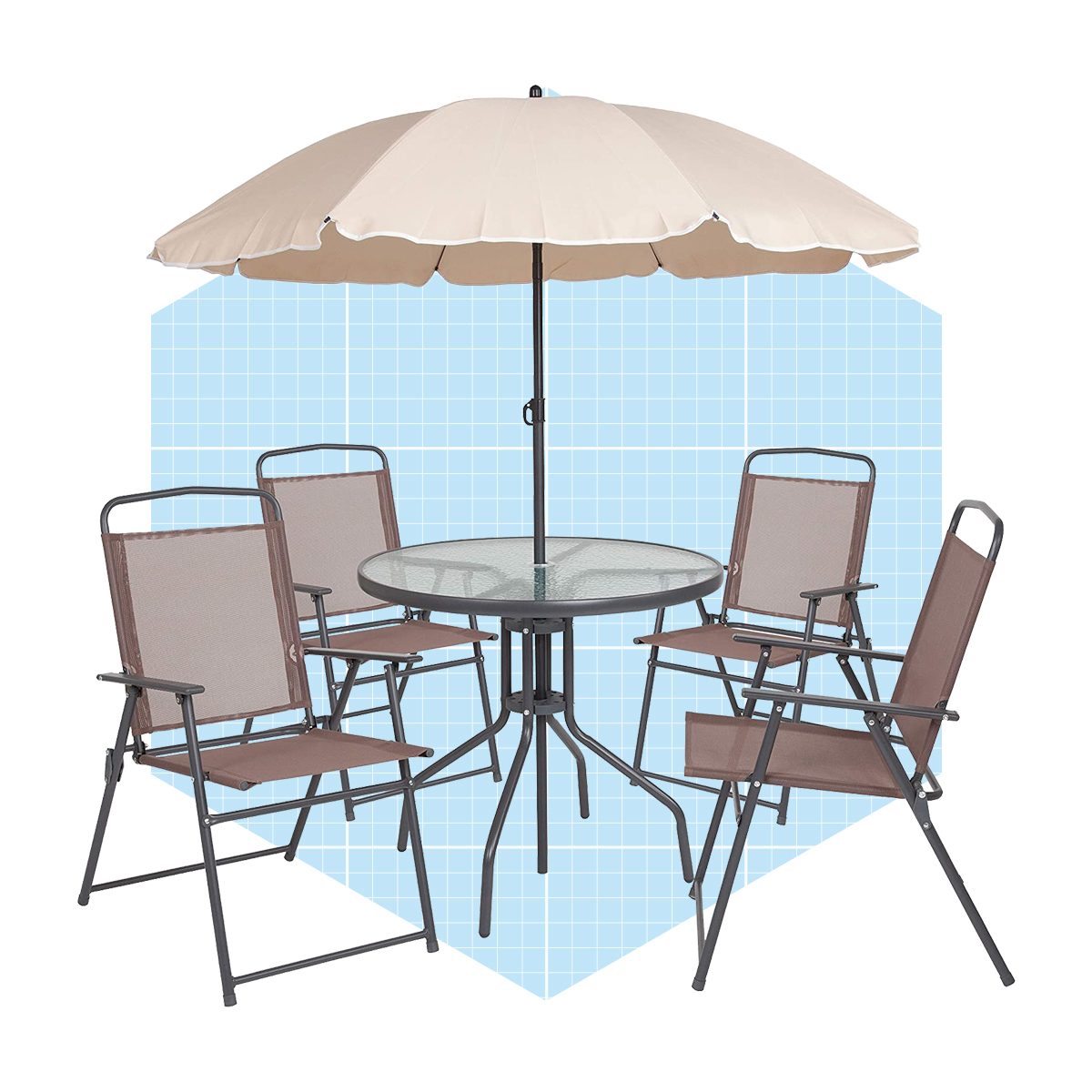 Flash Furniture Nantucket 6 Piece Brown Patio Garden Set With Umbrella Table And Set Of 4 Folding Chairs Ecomm Amazon.com