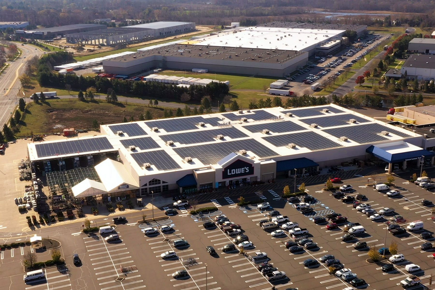 Lowes Rooftop Solar Panels Aerial View