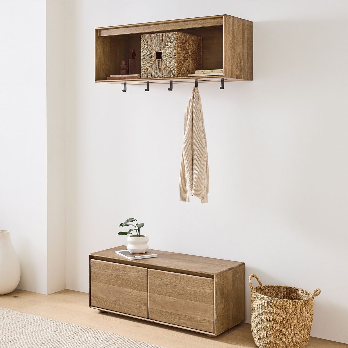 Nolan Entryway Bench & Wall Shelf Set