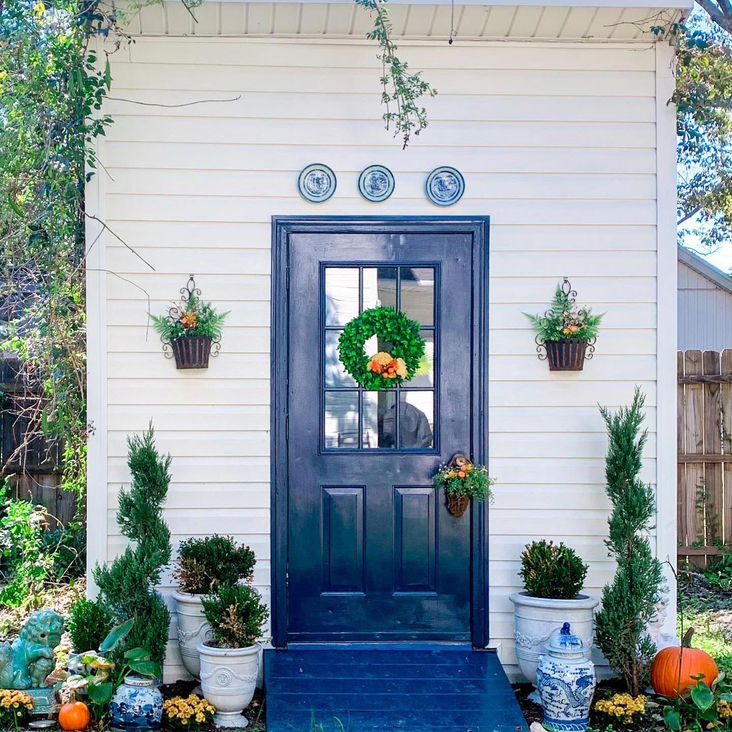 Blue And White Shed