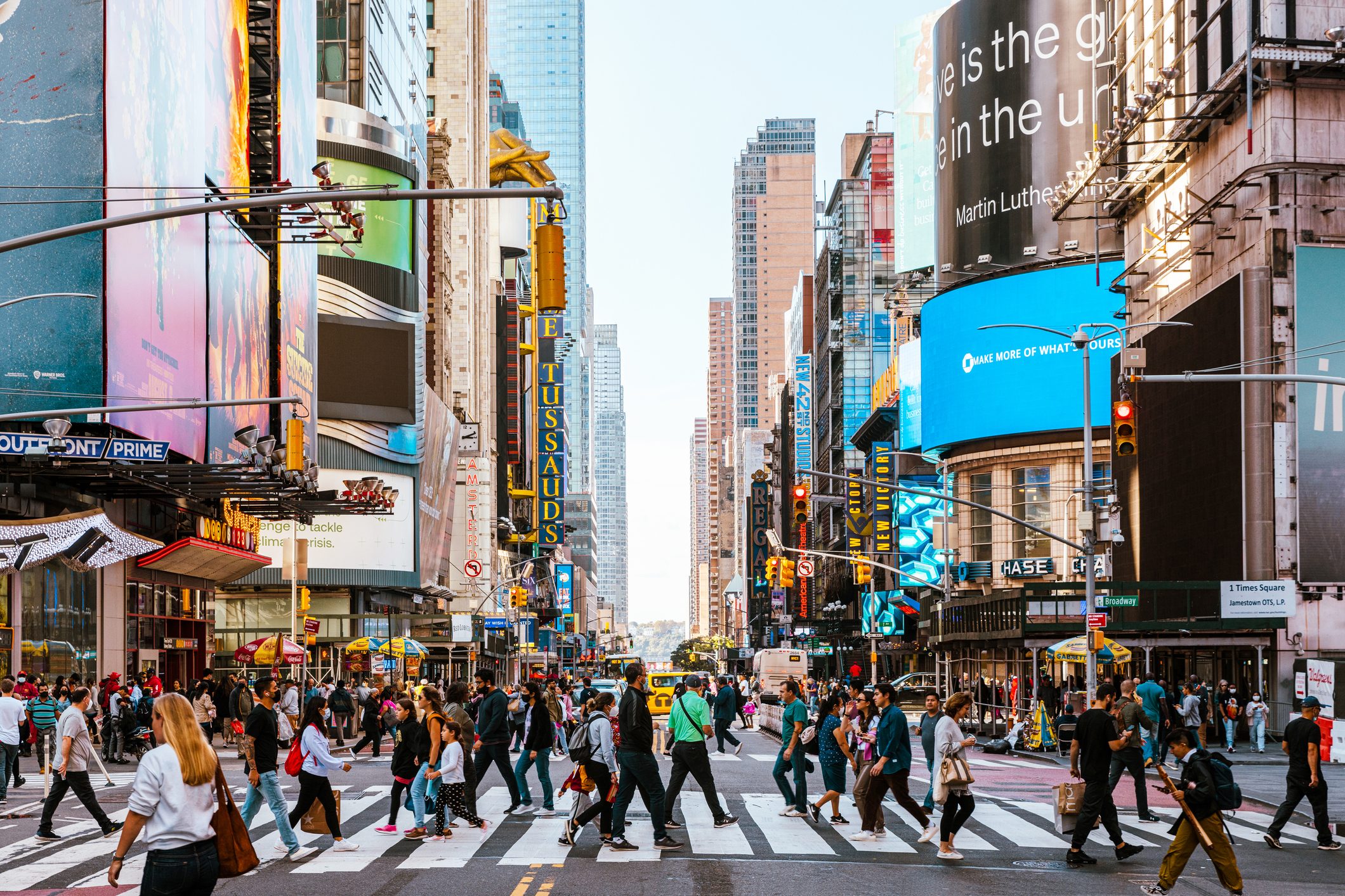 Crowds of people on the streets of New York City, USA