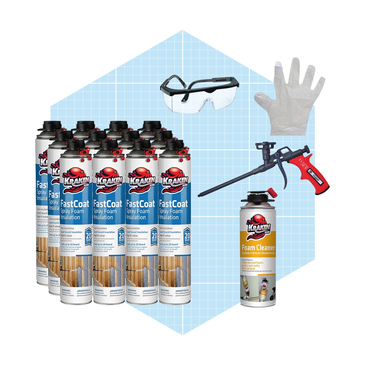 Fastcoat Insulation Spray Foam Pack of 12 Can - Cleaner - Spray Gun