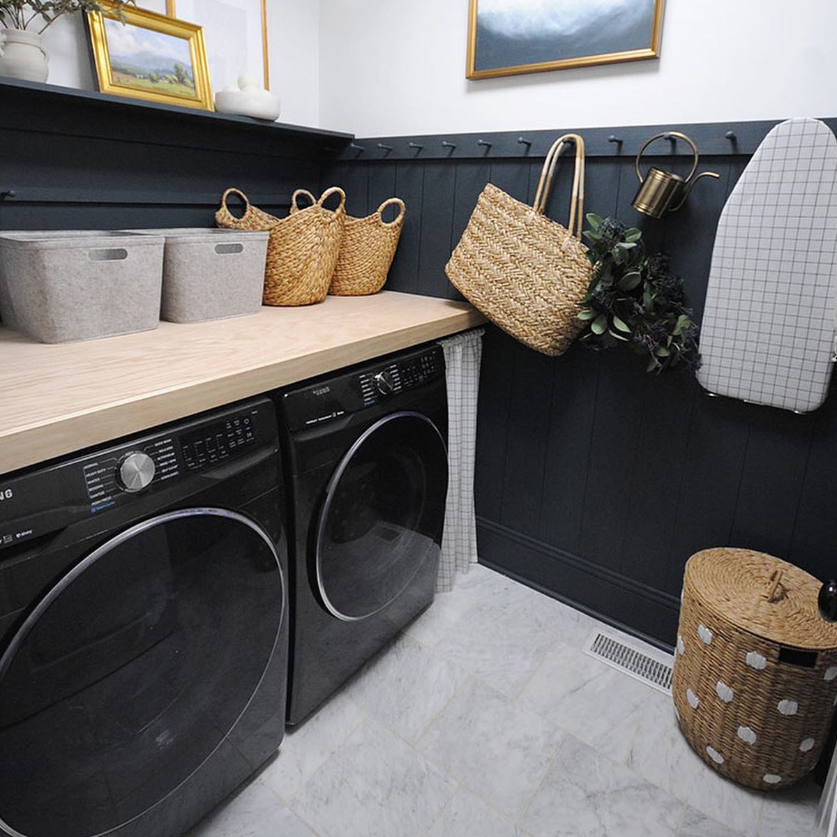 10 Laundry Room Countertop Ideas You'll Love Rustic Wood  Courtsey @dearlillie  Instagram