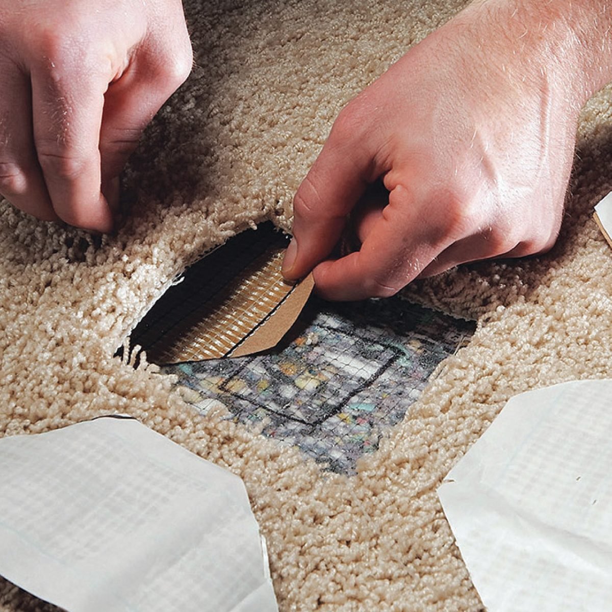 How To Repair A Hole In Carpet And Other Common Fixes Peel the tape backing