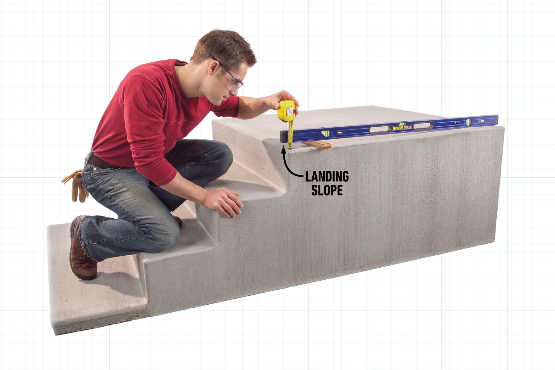 How To Install An Outdoor Stair Railing On Concrete Steps Measure The Landing Slope