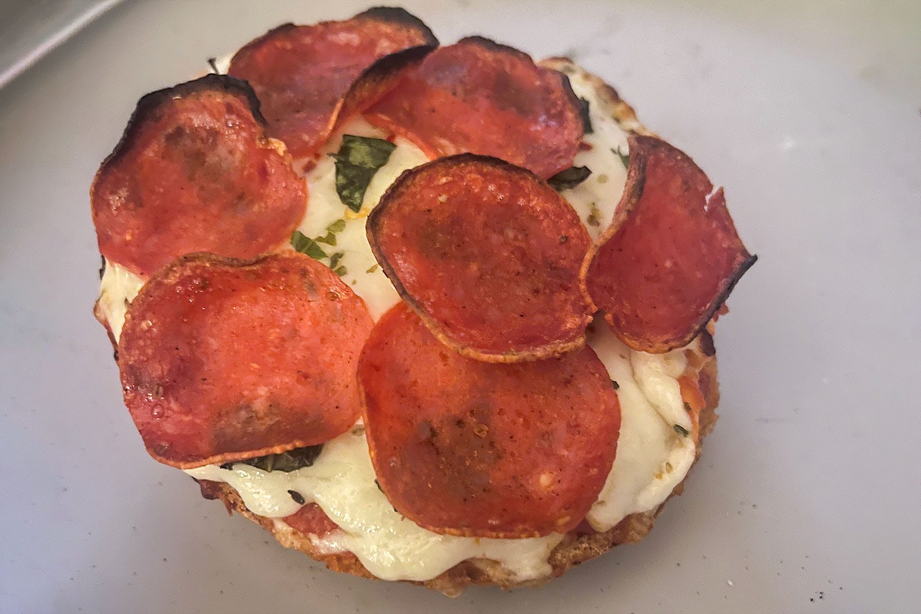 Baked Pizza bagel with pepperoni