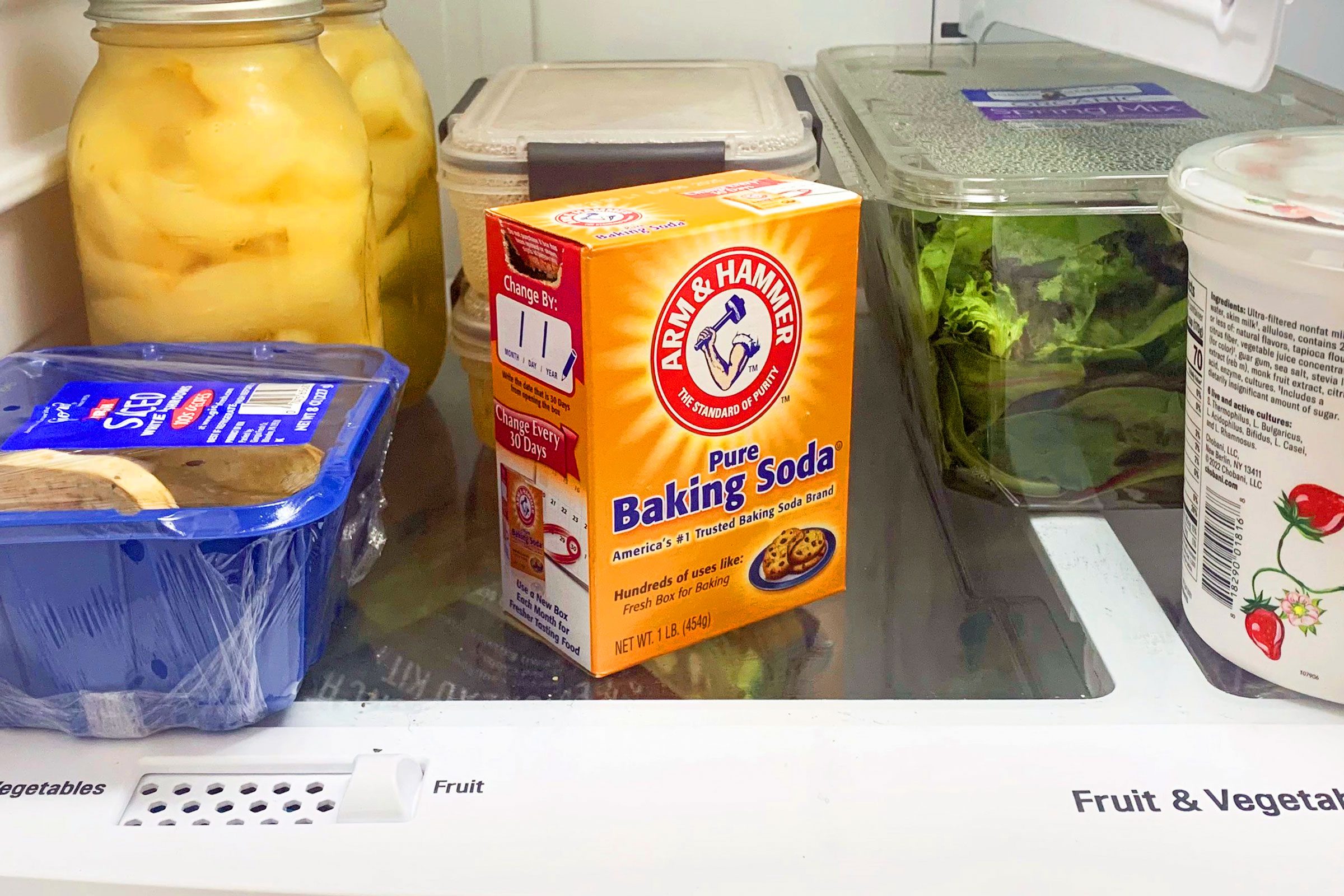 box of baking soda in the fridge