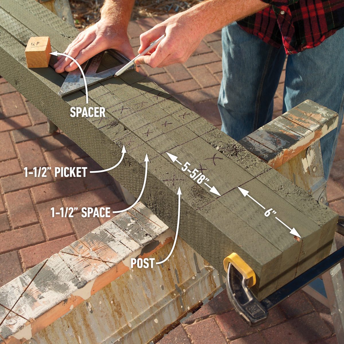 How To Build A Privacy Screen On Your Patio Mark the Post Notches and Picket Positions Cut Out the Notches