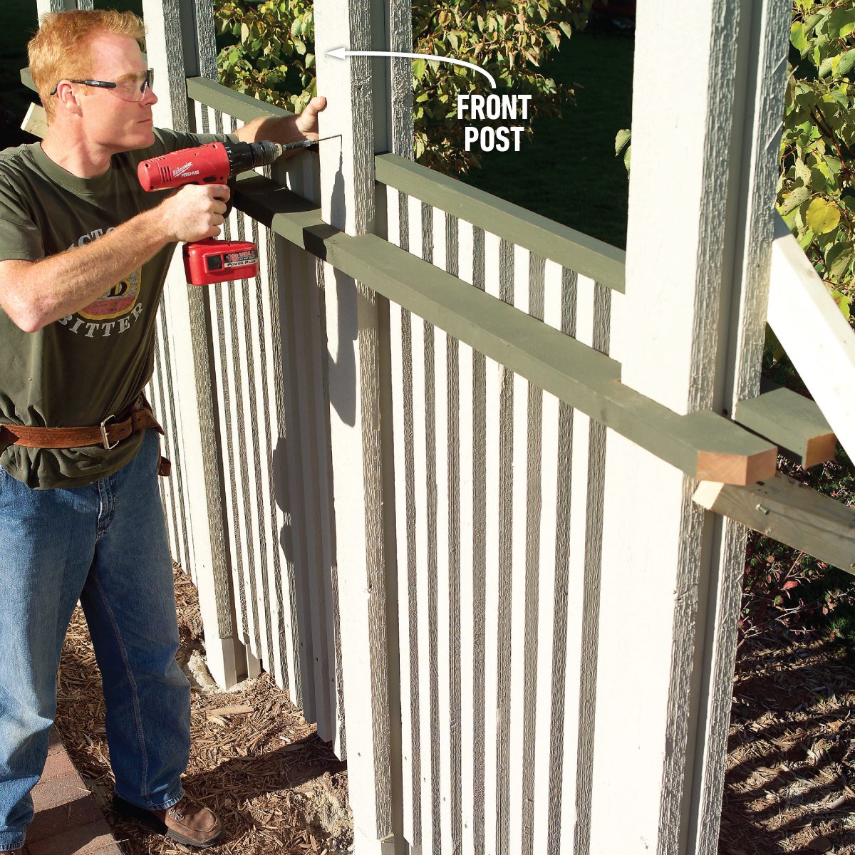 How To Build A Privacy Screen On Your Patio Finish the Posts and Set the Front Rail