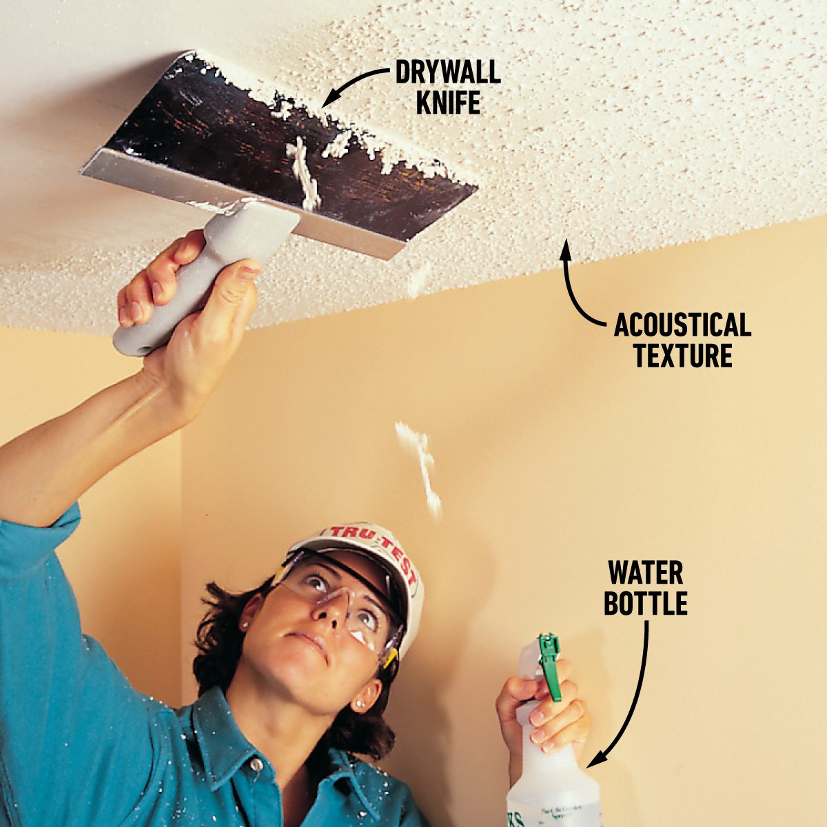 Scrape A Textured Ceiling With A Drywall Knife