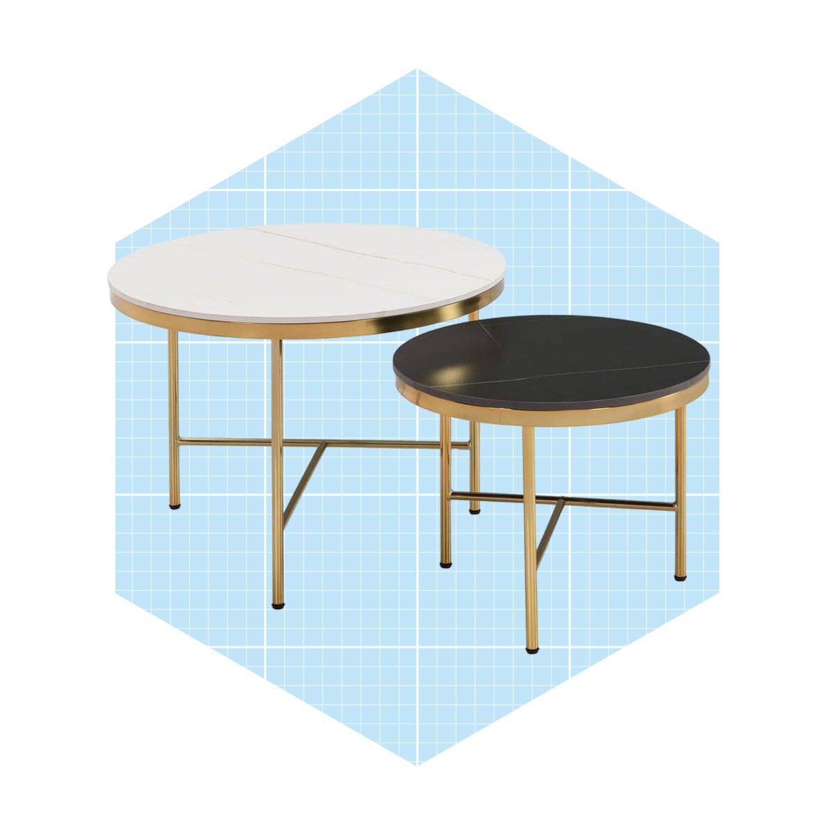 Harper & Bright Designs Sintered Stone Top Modern Round Nesting End Table Coffee Table With Gold Base Ecomm Via Homedepot.com